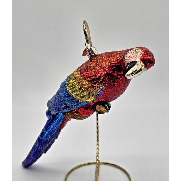 One World Christmas OWC Ornament Parrot Macow Tropical Bird Glass Merck 10.5"